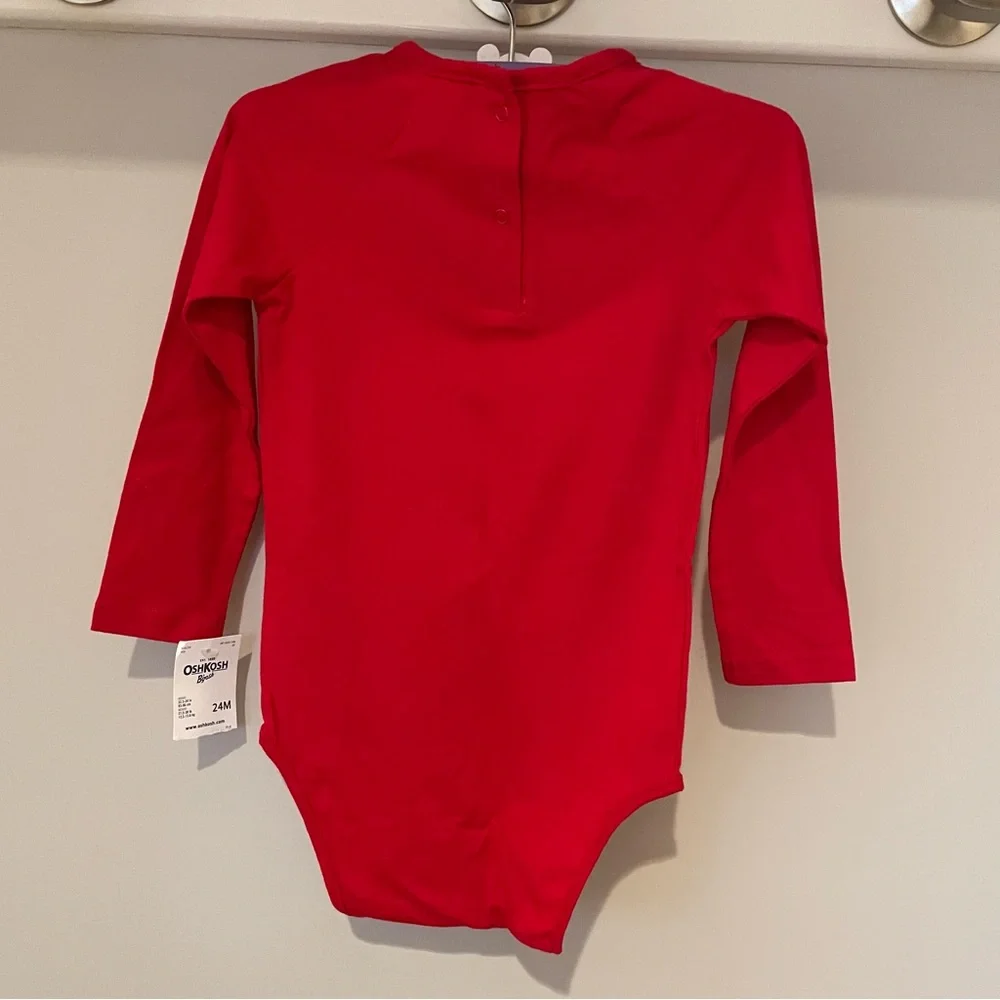 NWT OshKosh B'gosh Vibrant Red Long Sleeve Onesie with Bow Accent Snap Closure
